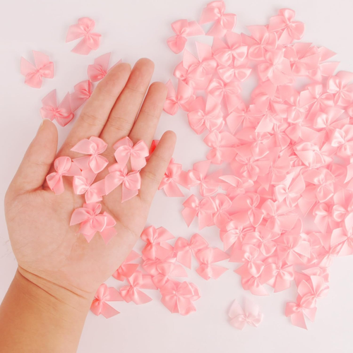 100 PCS Mini Pink Bows, Satin Ribbon Pink Bows for Crafts, 1 Inch Ribbon Bows Pa - Picture 3 of 6