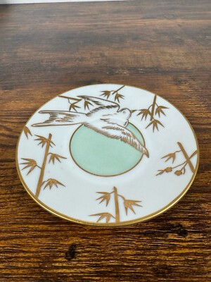 Handbemalt Alberto Pinto 5'' Untertasse Teller Gold Detail Limoges Vögel Bambus Rarität