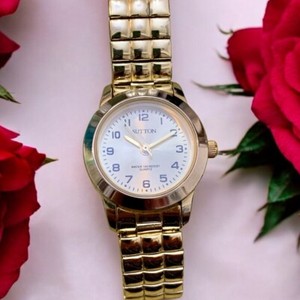 Authentic Sutton Armitron Women's Watch Gold Plated TwoTone Stretch SU/1008GP Battery