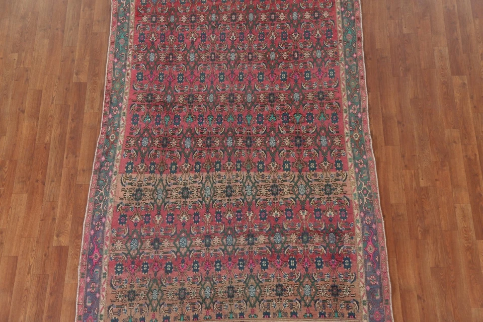 Vintage Traditional Geometric Hamedan Area Rug 5'x9' Hand-knotted Wool Carpet - Image 3 of 4