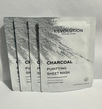 Revolution Charcoal Purifying Sheet Mask with Volcanic Ash - 4 x Vegan Masks