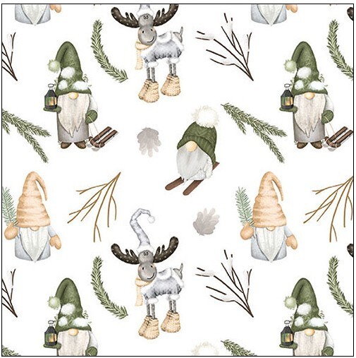 4 x Paper Napkin/3Ply/33cm/Decoupage/Christmas/Reindeer/Mixed Forest Gnomes