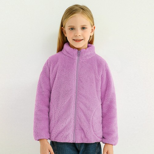 Kids Children Boys Girls Sherpa Fleece Coats Long Sleeve Full Zip Winter Jacket - Picture 18 of 20