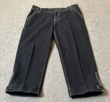 Allen B Capri Jeans Women’s Sz 12 Blue Denim Cuffed Ankle Zip Logo Dark Washed