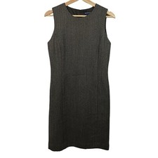 Vintage Ann Taylor Brown Sleeveless Wool Dress Lined Size 6 Chevron Pattern Zip