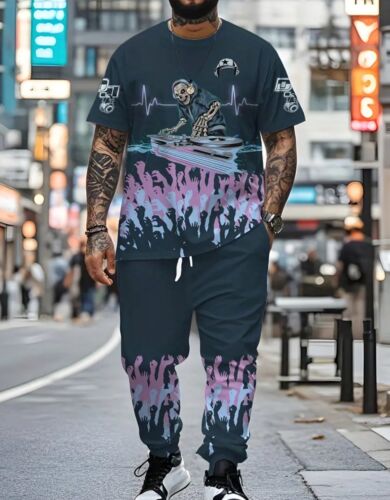 Men Casual Outfit 2-Piece Set Shirt and Pants Sweatsuit Ethnic Print BIG 5XL