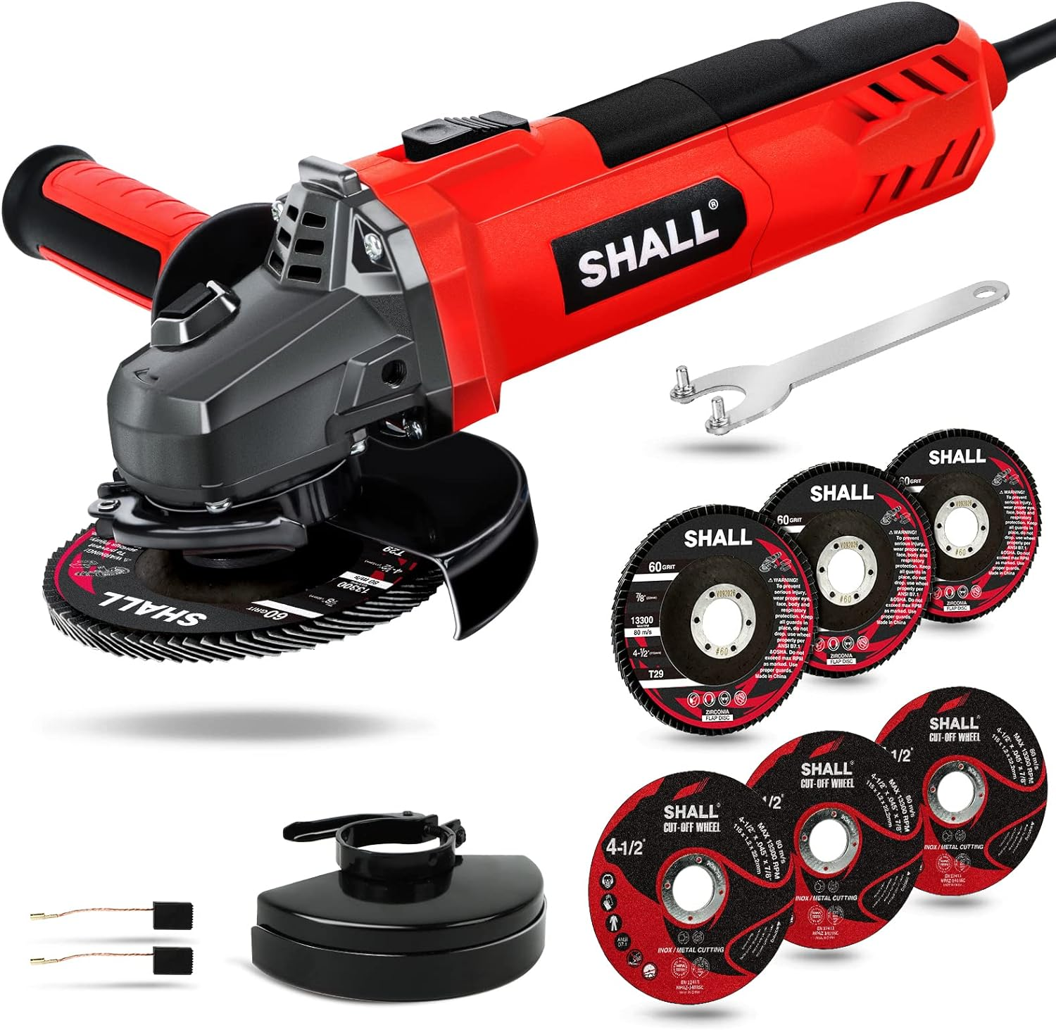 4-1/2 Inch 12000 RPM Angle Grinder Kit with 3 Wheels, 2 Guards & Accessories