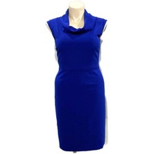 Tahari Dress 10 Royal Blue Cap Sleeve Drape Neckline Cocktail Chic Career Party