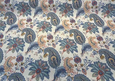Brenda Garden Blue Floral Paisley Drapery Upholstery Fabric By The Yard