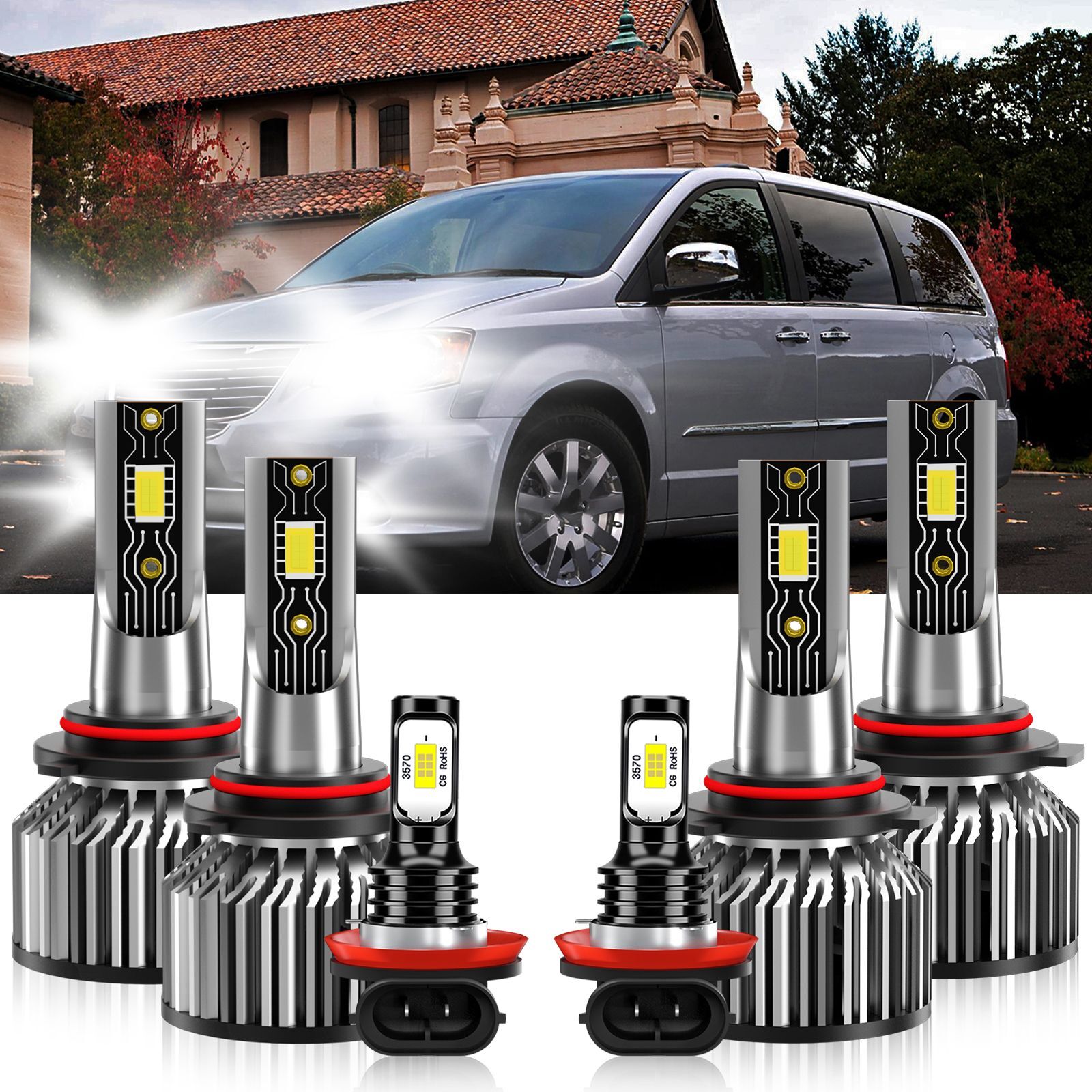 For Chrysler Voyager 2020-2020 LED Headlight+Fog Light Bulbs Combo 6500K White