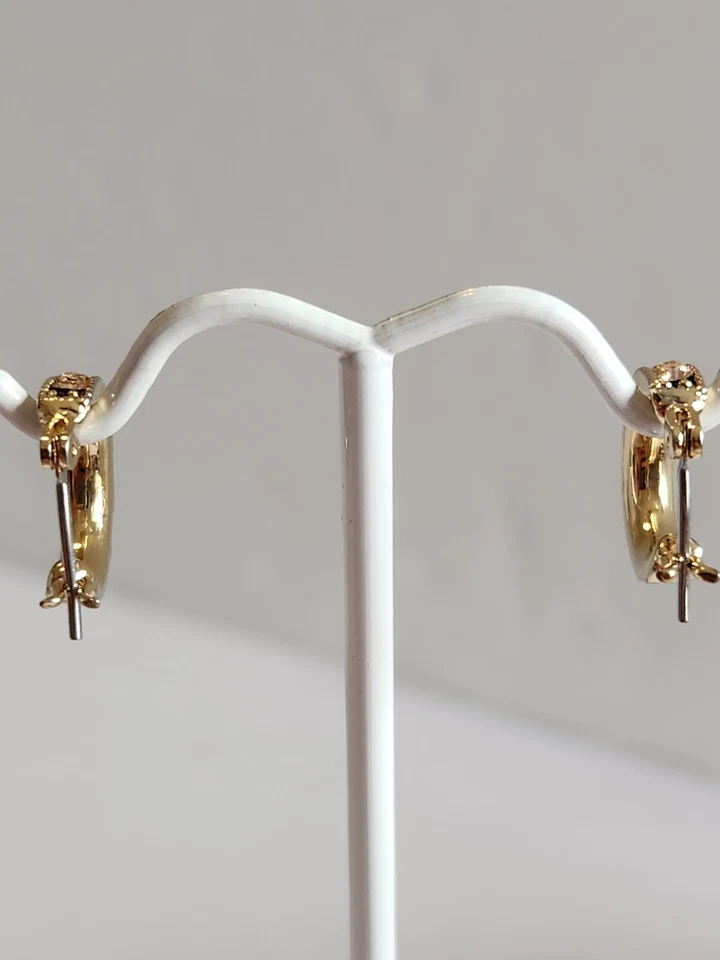 Позолоченные желтым золотом серьги-кольца с розовыми кристаллами 1/2 дюйма 10 карат - Изображение 4 из 4