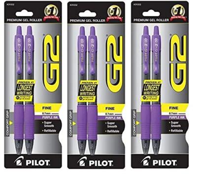 Pilot G2 Premium Gel Pens, Fine Point, Purple, 2 Pack (Pack of 3)