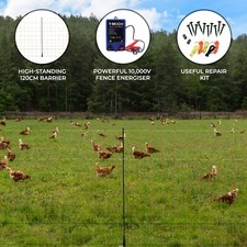Electric Fence Energiser & Poultry Netting 50m Fencing Chicken Mesh 120cm High