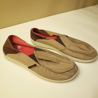 CROCS Shoes Junior Youth Kids Tan SANTA CRUZ LOAFER 14079 Canvas Slip On  EUC