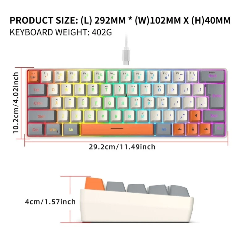 63-Key Mechanical Gaming Keyboard with LED Backlight for Office and Gaming