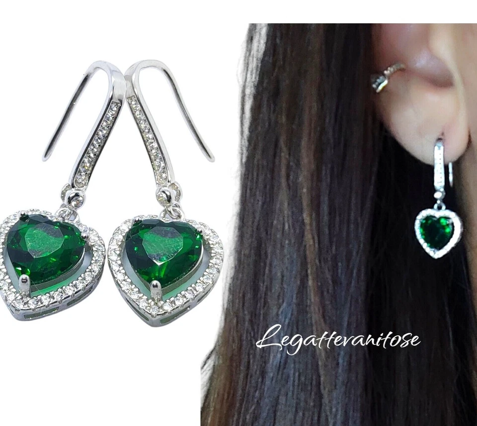 Orecchini Donna in Argento 925 zirconi bianchi  pendenti cuore. orecchini kate - Immagine 4 di 4