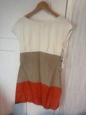 NWT Eliza J Colorblock Dress Coral White Navy Tan Size 8 $148 MSRP