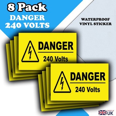 8 Stück Gefahr 240 Volt Etiketten - wasserdichte elektrische Vinylaufkleber - 50 x 80 mm
