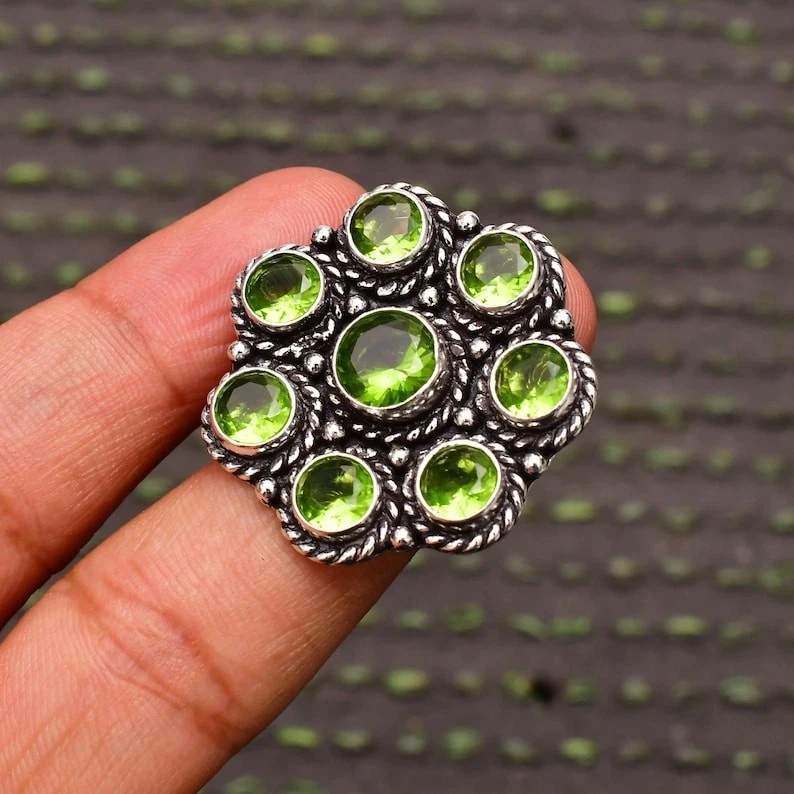Green Peridot 925 Sterling Silver Band & Statement Ring Handmade All Size SS11 - Image 3 of 4
