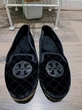 Tory Burch Black Quilted Billy Slipper Smart Velvet Flats Size 10