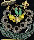 Vintage Costume Jewelry Lot  brooch Japan bracelet Peking Glass Earrings