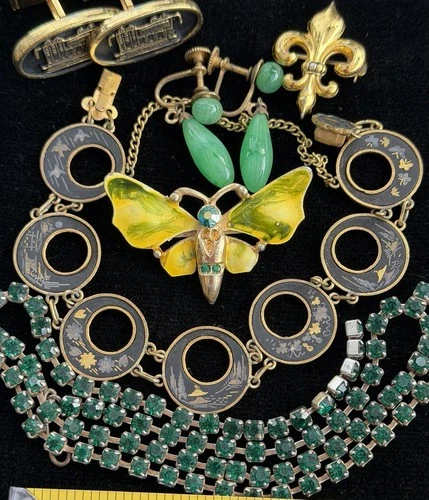 Vintage Costume Jewelry Lot  brooch Japan bracelet Peking Glass Earrings