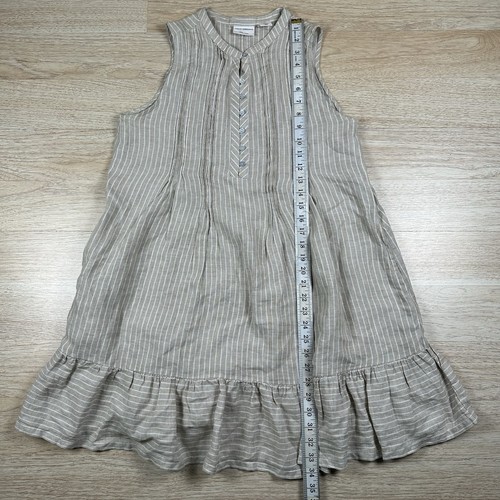 Lucky Brand 100 % Leinen beige ärmellos gestreift Stufen V-Ausschnitt Kleid Small - Bild 5 von 6