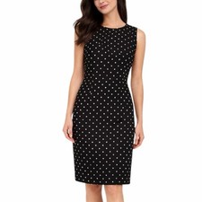 SAG Harbour Y2K Black Polka Dot Sleeveless Sheath Dress Knee Length Size 14