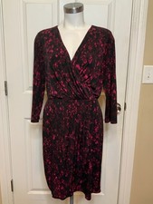 Tahari Black Pink Purple Abstract Floral Faux Wrap Dress, Size 12