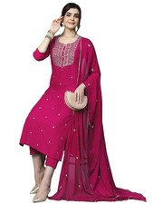 Women  s Cotton Blend Embroidered Kurta Set with Pant  Dupatta