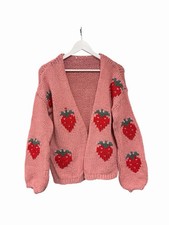 Next Strawberry Cardigan Chunky Pink RRP £48 Size M 12 14 16 Cotton Oversize