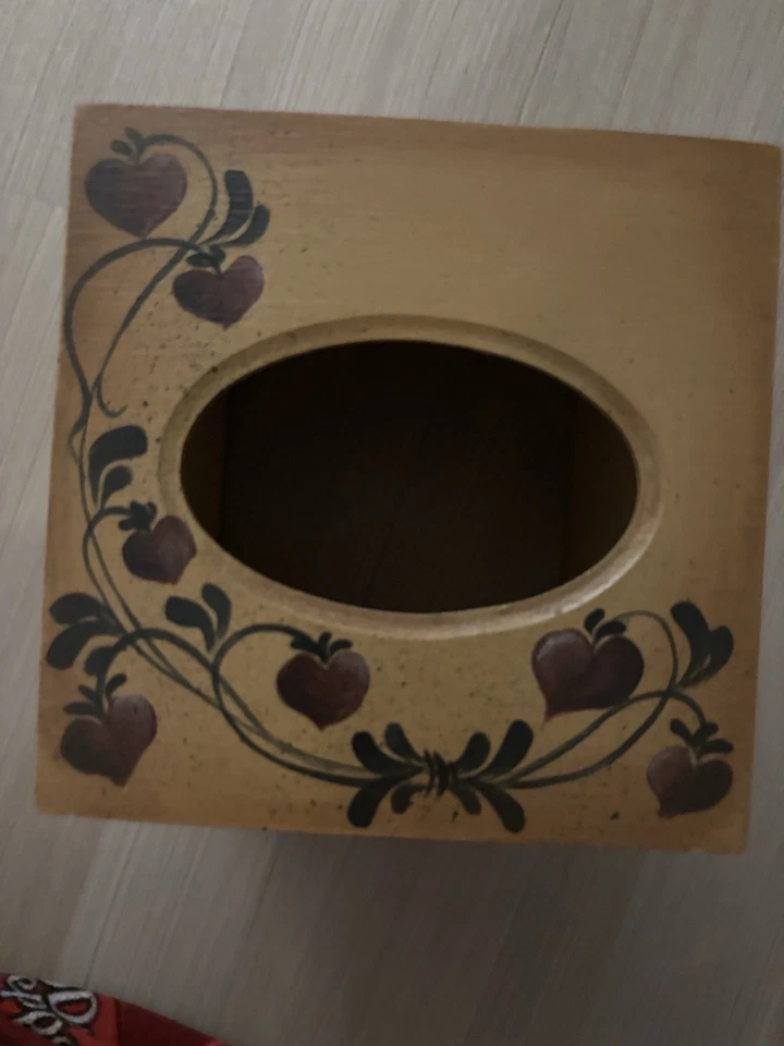 Caja de pañuelos de madera pintada a mano Amish soporte decoración del hogar campo granja de colección Foto 2 de 4