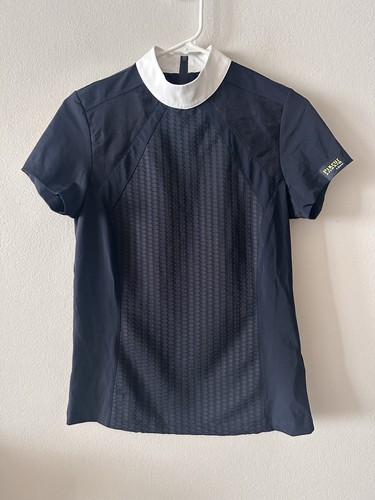 Pikeur Riding Shirt Short Sleeve 36 Navy Back Zip Textured Mesh Dressage Jumper