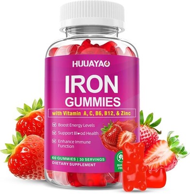 Iron Supplement Gummies for Women & Men, Vegan Iron Gummies with Vitamin C, A, B