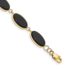 14k Yellow Gold Polished 12x7mm Onyx Link Bracelet 8.25"