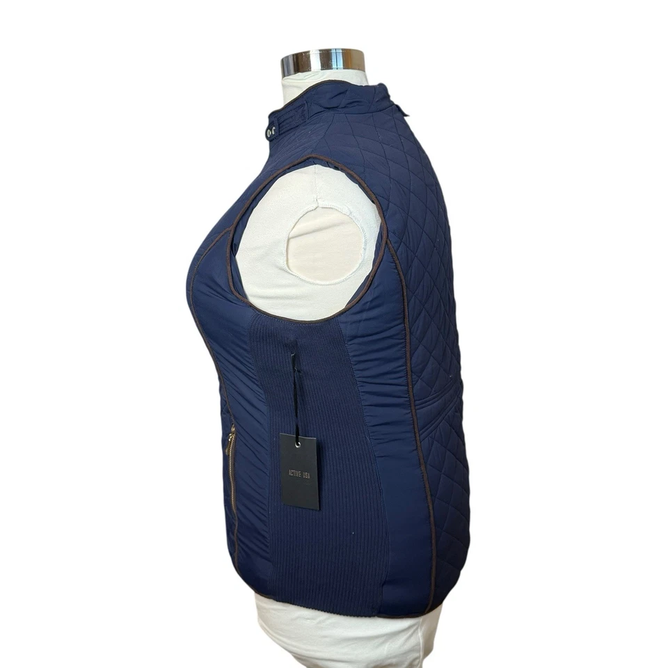 Active USA Womens Quilted Puffer Vest Full Zip Navy Blue 2X Fleece Lined Classic - Image 4 of 4