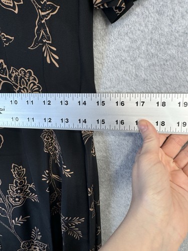 Adrianna Papell Vintage 100 % Seide Wickel Midi Kleid schwarz Blumen Gr. 16 schick Boho - Bild 12 von 17