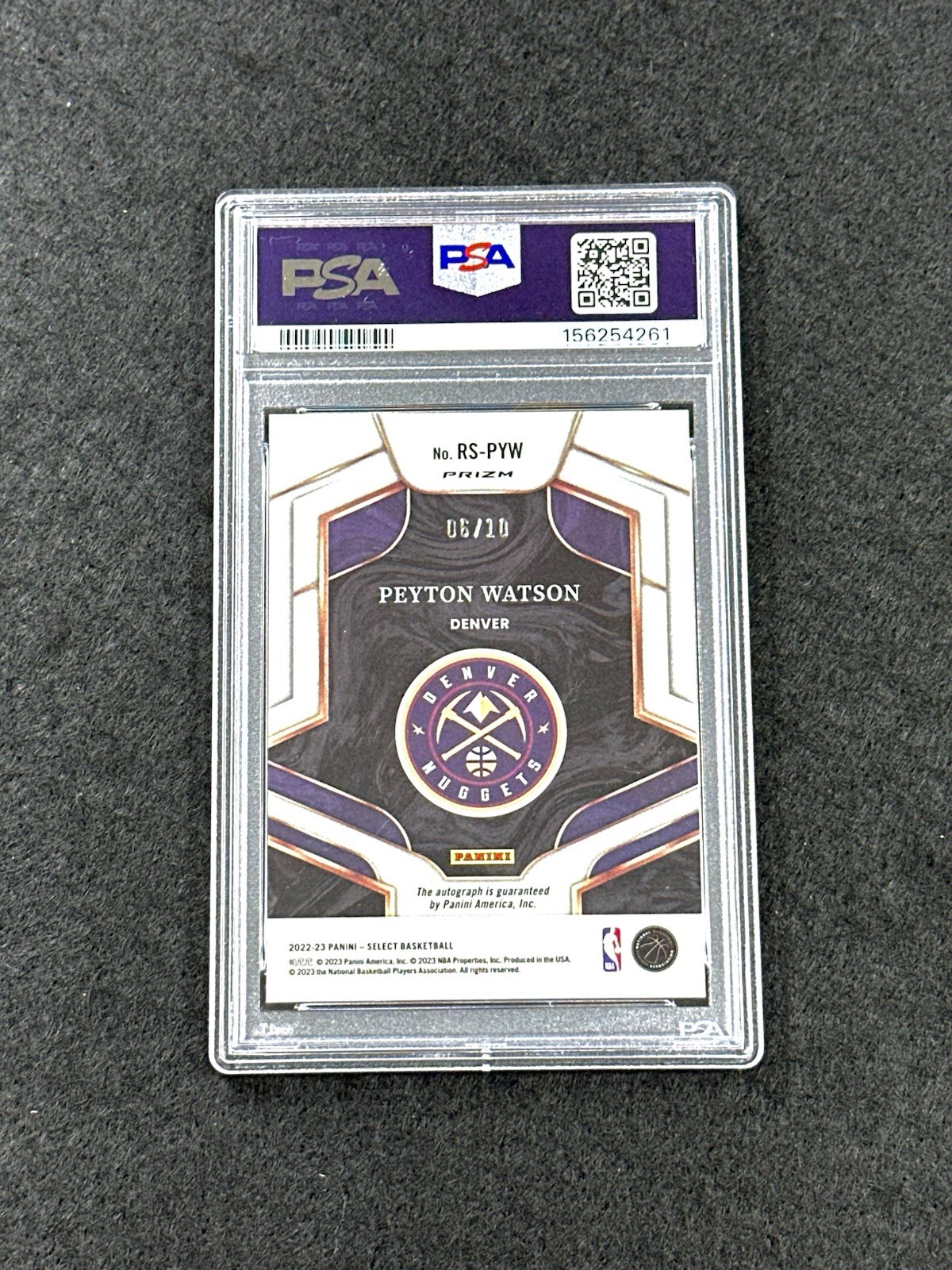 2022 Select Peyton Watson Rookie Signature Gold Auto /10 RC #RSPYW PSA 10 -POP 1 view 2