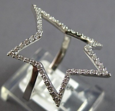 ESTATE LARGE .23CT DIAMOND 14KT WHITE GOLD 3D CLASSIC OPEN STAR FUN LOVE RING