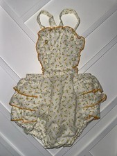 Vintage Baby Girls Romper 18 Months Ruffle Butt Orange Floral Outfit