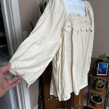 Cato NWT Embroidered Boho Hippie Festival Balloon Sleeve Tunic Top Ivory 26-28W