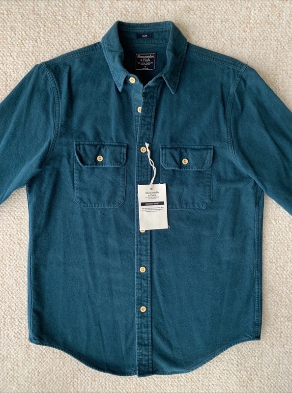 Abercrombie Fitch Chamois Woven Shirt Teal Size Medium Slim Button Up