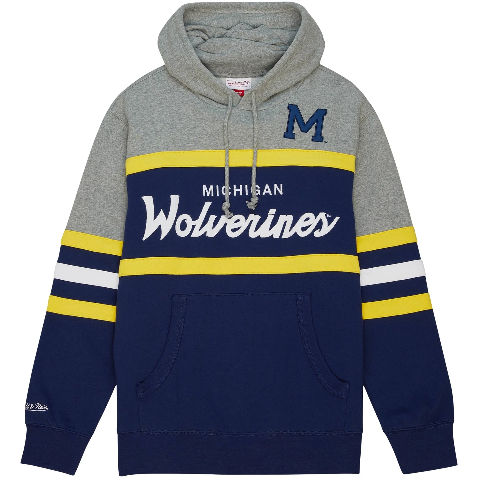 Felpa con cappuccio pullover uomo Mitchell & Ness Navy Michigan Wolverines Head Coach
