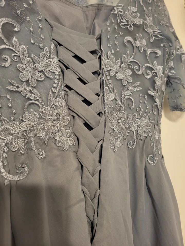 Dusty Blue Formal Dress size 12 Wedding Long Lace Princess A-Line Corset NEW - Image 4 of 4