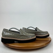 Womens Donald Pliner Hope Gray Patent Leather Croc Print Loafers Size 7 B GUC