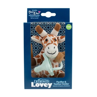 Dr Browns Lovey Baby Pacifier and Teether Holder with HappyPaci Giraffe 2 Pack