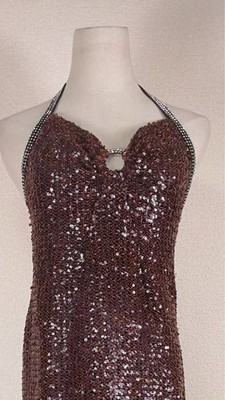 Vintage Yves Saint Laurent Haute Couture Brown Sequined One-Piece Dress Rare