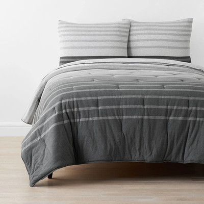 The Company Cotton T-Shirt Soft Jersey Stripe Comforter Set Gray Multi