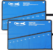 2 Pieces(10 Pockets SAE+ 10 Pockets Metric) Wrench Tool Roll up Pouch Utility He