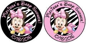 24 Zebra Print Baby Minnie Personalized Baby Shower Stickers